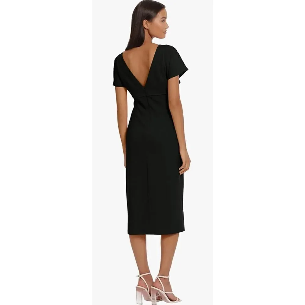 Donna Morgan Women's Flutter Sleeve Crepe Sheath Midi Dress with Keyhole - Picture 2 of 9